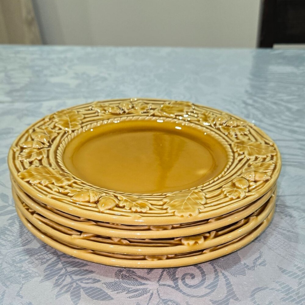 Set of 3 Bordallo Pinheiro Oak Leaf Gold Salad Plate